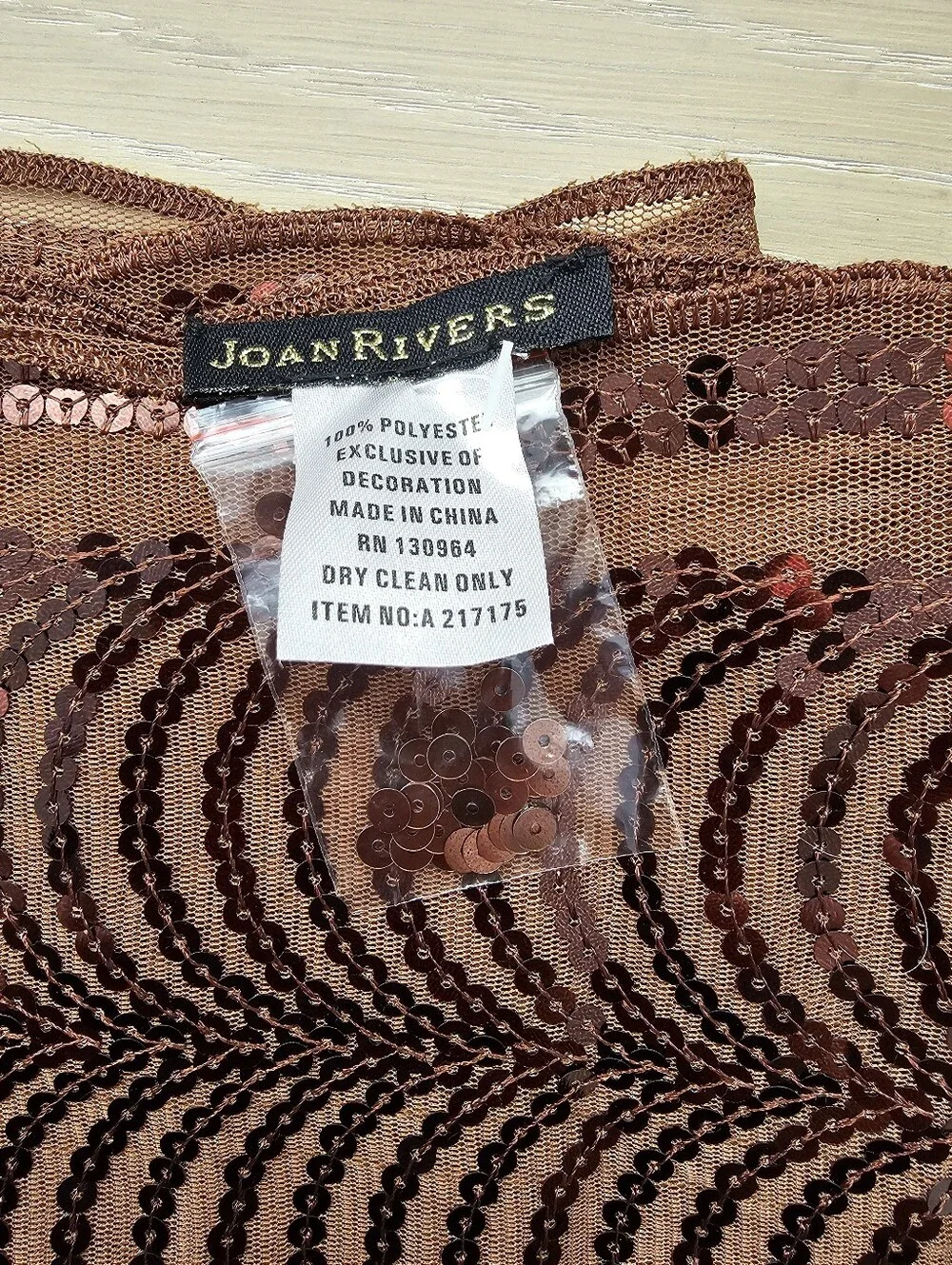 NWT Joan Rivers Sequin Sheer Mesh Wrap Shawl Scarf – Bronze Brown Wave Pattern